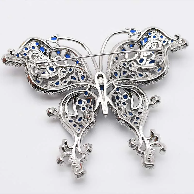 70X57mm Women's High Quality  White gold plated Mixed Color Cz micro butterfly brooch