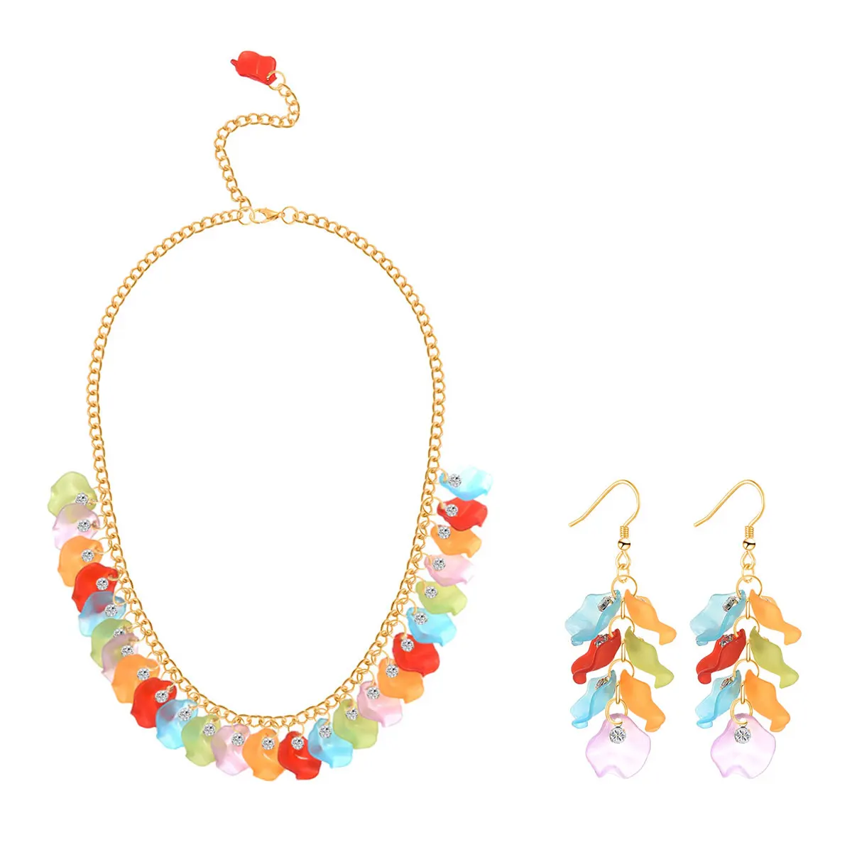 

Color Pendant Short Gold Chain Creative Hawaiian Style Necklace Earrings Set Beach Travel Personality Lady Personal Jewelry 1230