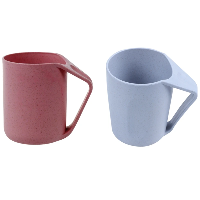 

2 Pcs Break-Resistant Creative Coffee/Tea Mug Cup Wheat Straw + Food Grage PP Plastic, Blue & Pink