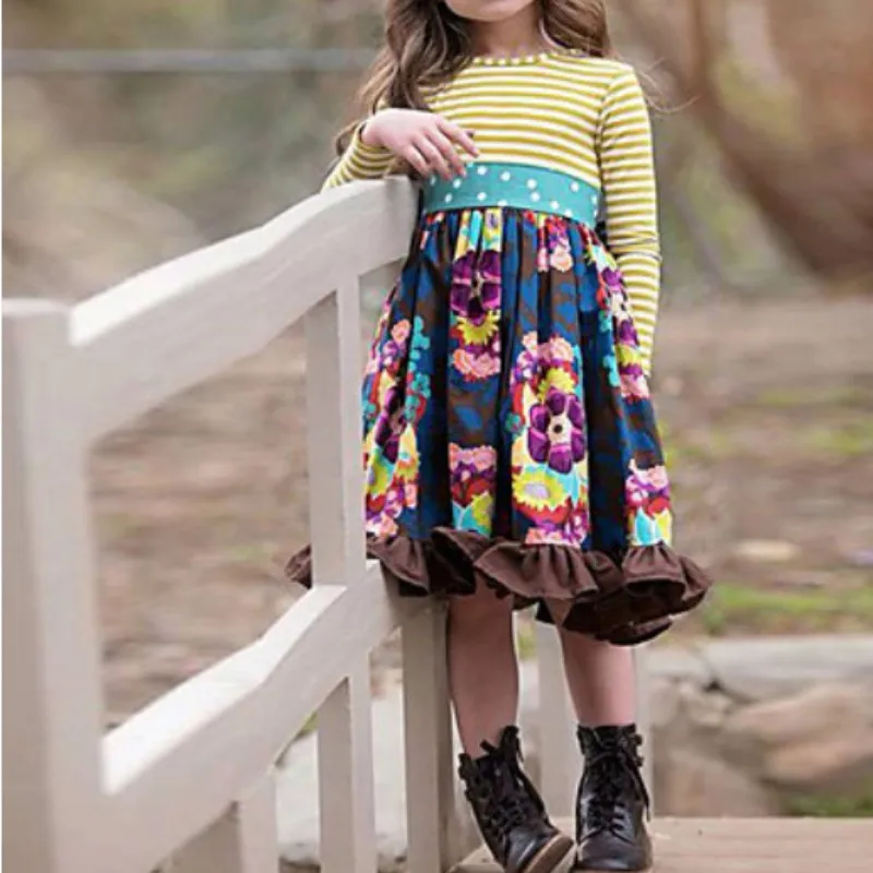 От 3 до 8 лет; Новинка; сезон весна-осень; платье для девочек; милое яркое платье принцессы с бантом и круглым воротником и длинными рукавами; милое платье принцессы