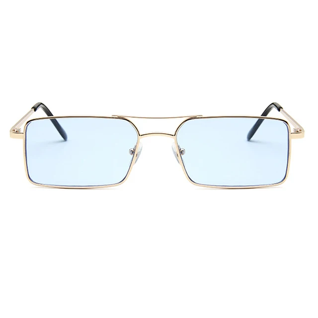 OEC CPO Vintage Square Metal Steampunk Sunglass Women Brand Designer Metal Punk Sun Glasses Driving Men Oculos De Sol O156 C4 Gold-Blue