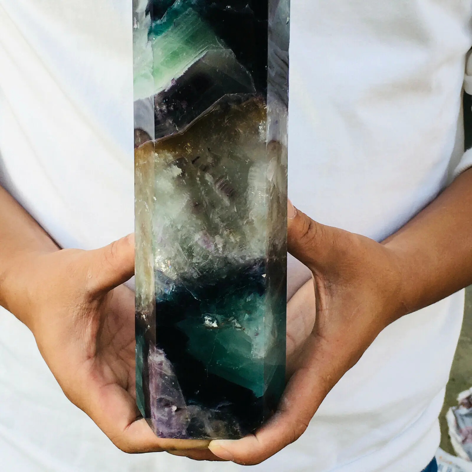 Natural Fluorite Obelisk Quartz Crystal Healing Reiki Wand Tower Point 5