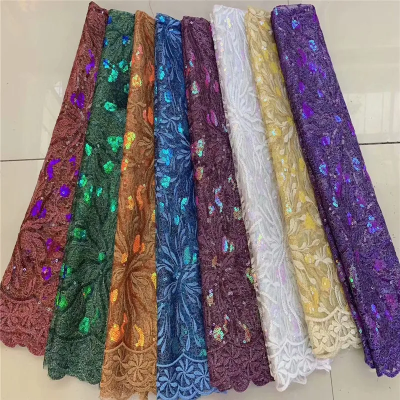 African Lace Fabric High quality Stones white Embroidery Nigerian sequins Lace Fabric For Women French Mesh Lace Fabric