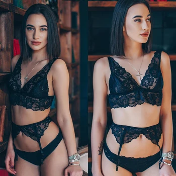 

Women's Sexy Bra Sets Lace Lingerie Panty Bandage Set Babydoll Plus Size Comfortable and Breathable Underwear Set with Garters