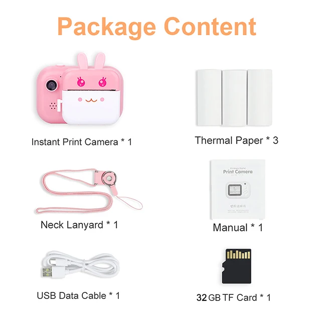 Seelaugh 32GB TF Card Camera Printer With Thermal Photo Paper Camera For Gifts Instant Print Camera Photo Printer For Kids 1080P 6