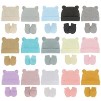 Newborn Baby Cotton Beanies Hospital Hat and Mittens Set Solid Candy Color Stretchy Infant Warm Anti Scratching Gloves 0-1 5