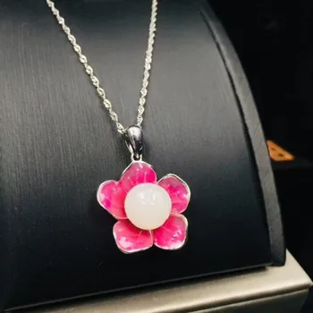 

Natural Hetian White Jade Flower Shape Pendant Lucky Amulet FuLu Pendant Necklace For Women Jewelry