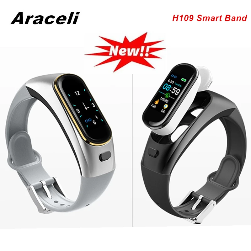 

H109 Smart Bracelet Bluetooth Wireless Earphone Smartband Men Woman Blood Pressure Heart Rate Sport Bracelet H109 Smart Bracelet