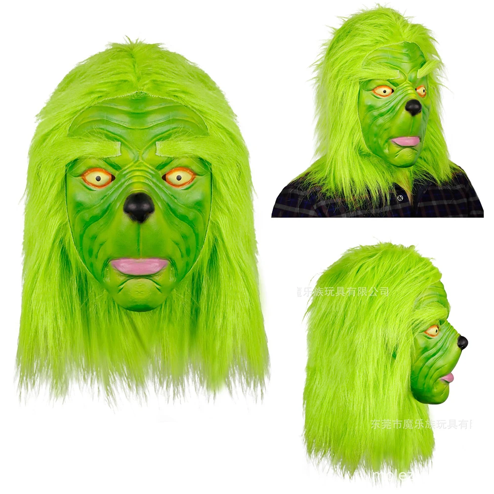Grinch Molezu Рождество Санта Клаус Grinch маска Санта костюм шляпа натуральный латекс голубые глаза Веселый Рождественский костюм вор Grinch палантин маска - Цвет: Grinch