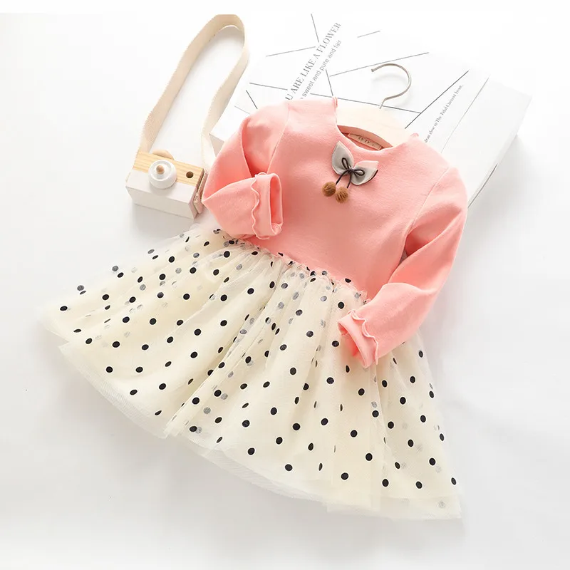 

2 3 4 5 6 7 8 Year Toddler Girls Dress Dot Mesh Children Princess Dresses Long Sleeve Spring Fall Kids Clothes for Girl
