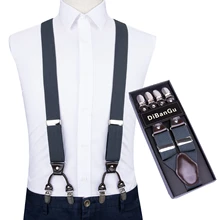 Для мужчин в морском стиле с эластичной резинкой на Подвески из натуральной кожи 6 зажимы бандаж мужской Винтаж Повседневное Свадебная вечеринка Брюки Модные Подтяжки DiBanGu