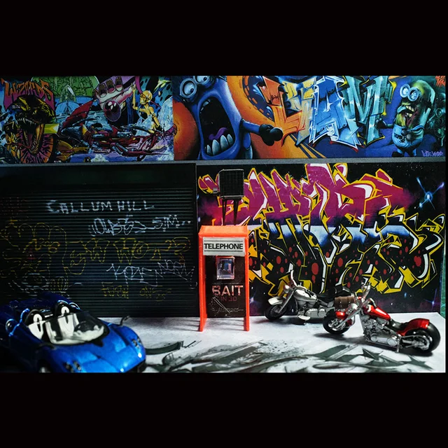 1/64 Scale Garage Parking Lot Factory Warehouse Graffiti Automobile Refitting Scene Fit Car Model Toy Gift Collection Display 4