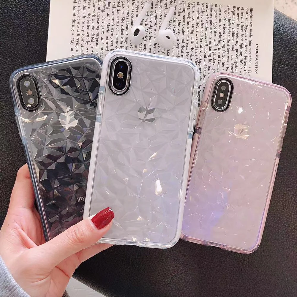 

Transparent Diamond Pattern Soft TPU Case For iPhone 11 Pro Max 2019 X XR XS MAX 7 8 6 6s Plus Case Silicone Clear Back Cover