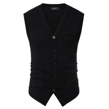 

Spring Men's Knitted Sweater Vest Warm Solid Color Knitwear Sleeveless V-Neck Handkerchief Hem Stylish Fashion Slim Tops