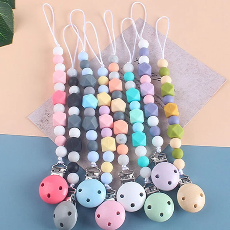 

1Pc Silicone Teether Toys Children Baby Pacifier Chain Colorful Beads Teething Anti-drop Teether Chain Baby Shower Gift