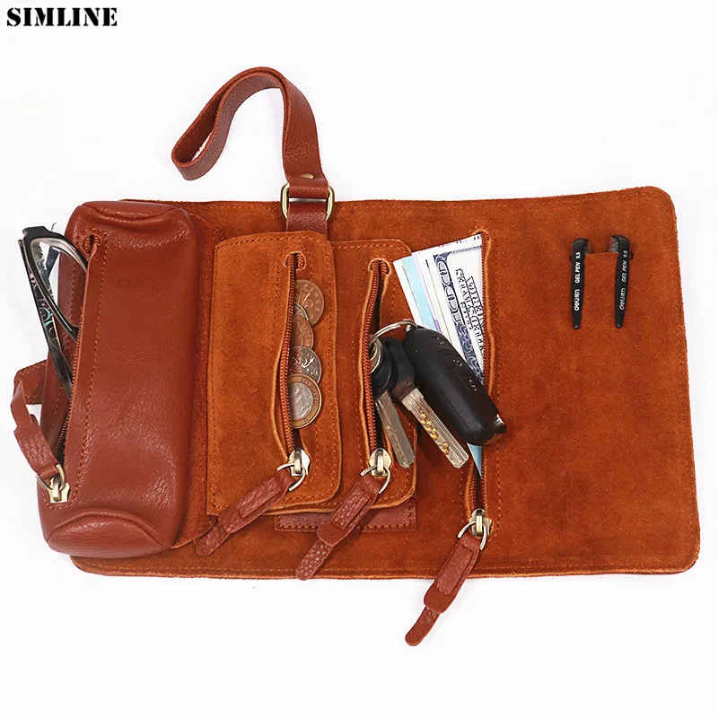 Длинный кошелек SIMLINE мужской винтажный бумажник из натуральной кожи