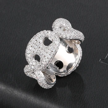 

10mm Coffee Beans Cuban Link Rings Bling Iced Out Cubic Zircon Charm Gold Sliver Color For Women Men Hip Hop Jewelry