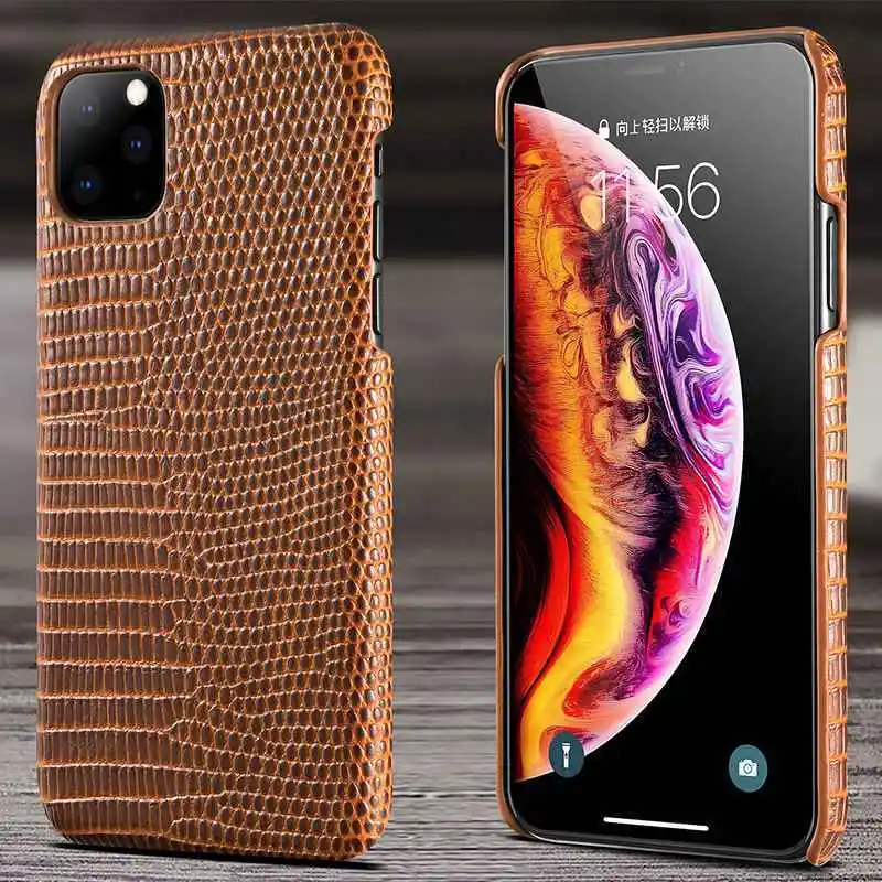 Деловой чехол для телефона из натуральной кожи для IPhone 11 Pro, роскошный чехол с рисунком ящерицы для IPhone 11 X XR XS MAX 10 Coque - Цвет: BROWN