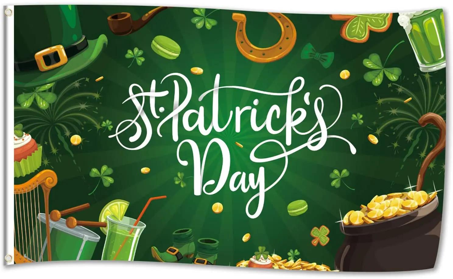 Happy St Patrick's Day Flag 3x5 Feet Banner Irish Flags Shamrock Clover Leaf Hat Gold Coin Decorations for Holiday Home Decor | Дом и сад