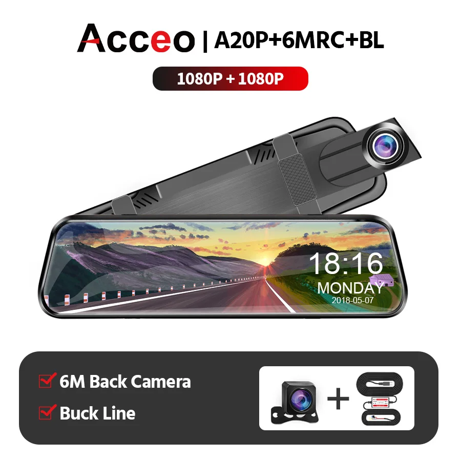 Acceo A20P 10 Inches Car Dvr Dash Cam HD 1080P Dual Lens Touch Screen Auto Rearview Mirror Dash Stream Media 170° Front And Rear vehicle blackbox dvr full hd 1080p DVR/Dash Cameras
