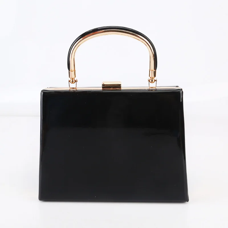 

2019 New Women Box Handbag Glossy Messenger bag Lady Party Clutch Banquet Bag Fashion Metal handle Totes Chain Crossbody