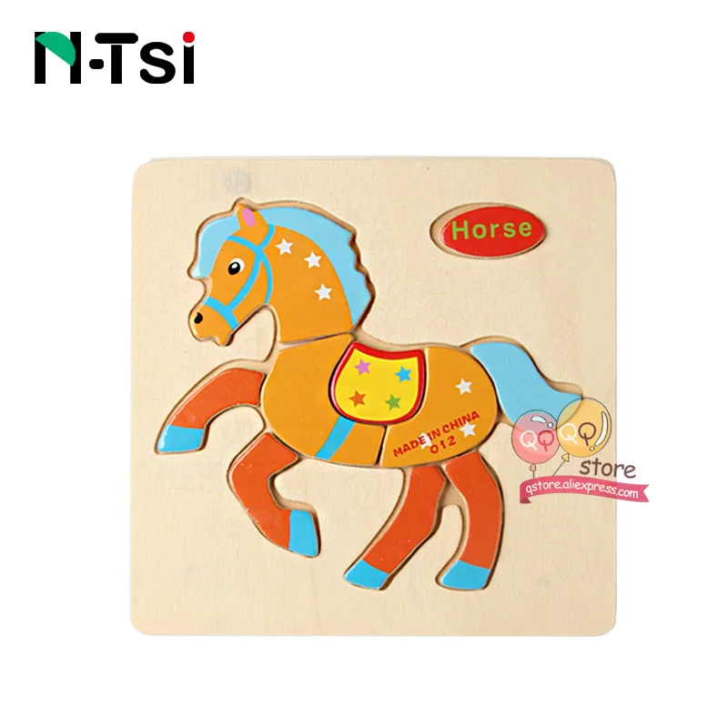 N-Tsi, детские деревянные головоломки, игрушки для малышей, Развивающие головоломки, Развивающие детские игрушки для детей, игры, Мультяшные животные, подарок, 3 года - Цвет: Horse