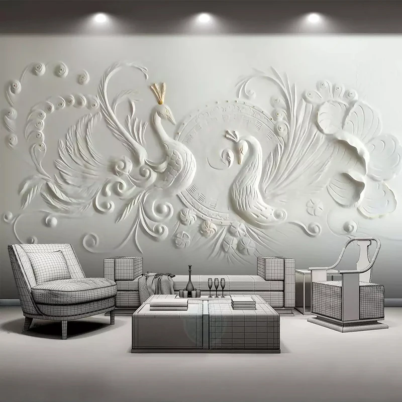 

Dropship 3D Relief Peacock Photo Murals Wallpaper Modern Simple Bedroom Backdrop Wall Painting Home Decor Papel De Parede 3 D