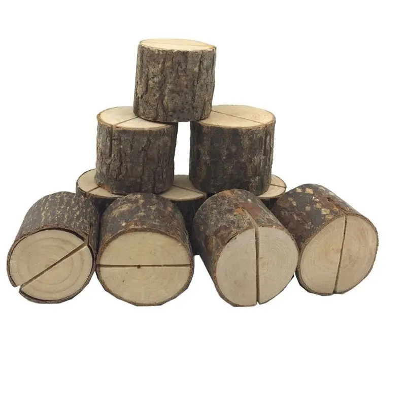 10pcs Rustic Wooden Stump Place Card Holder Number Name Menu Table Stand Picture Photo Clip Wedding Party Supplies