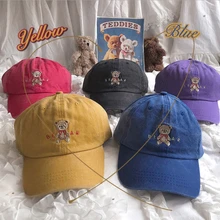 6 цветов, винтажная Женская бейсбольная кепка с медвежонком, милая шляпа с эффектом потертости