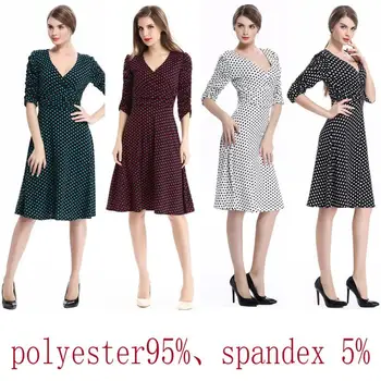 

Hot Sexy Comfortable Dress Women's Vintage Casual Dress Three Quarter Sleeve Deep V Collar Wave Dot Printing Spring And Summer