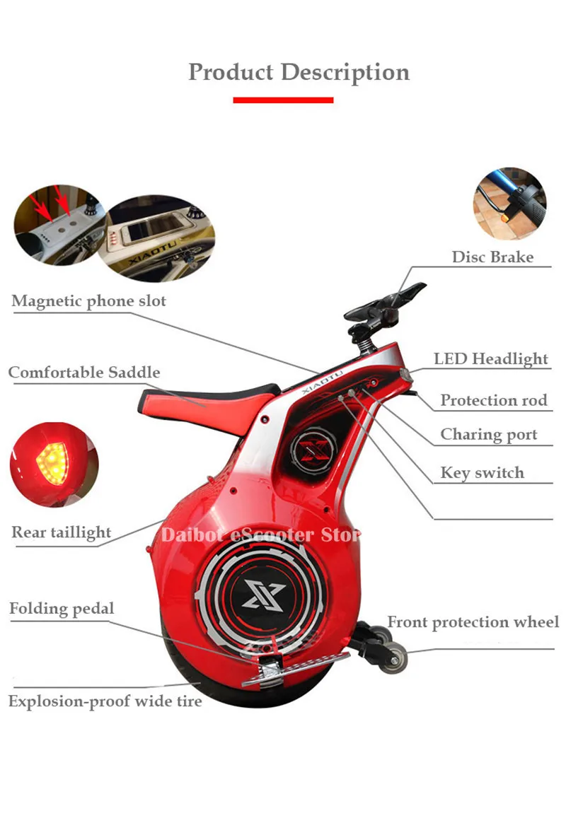 Powerful Electric Scooter One Wheel Self Balancing Scooters 19 Inch Motorcycle 800W 60V Electric Unicycle Scooter With APP (3)