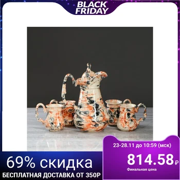 

Compote set "Bazhovsky motives", under malachite, coral color, 5 items, jug 2 l, 4 cups