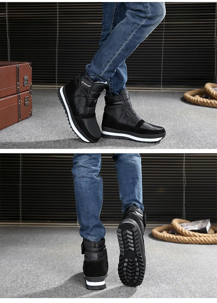 Мужские ботинки; теплая плюшевая зимняя обувь; модные водонепроницаемые ботильоны; нескользящие мужские зимние ботинки; H455