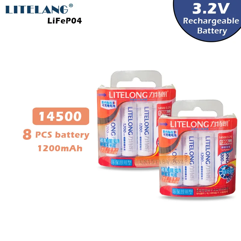 8 шт. AA 1200mah 14500 3 2 v lifepo4 аккумуляторная батарея новая высокая емкость LITELONG |