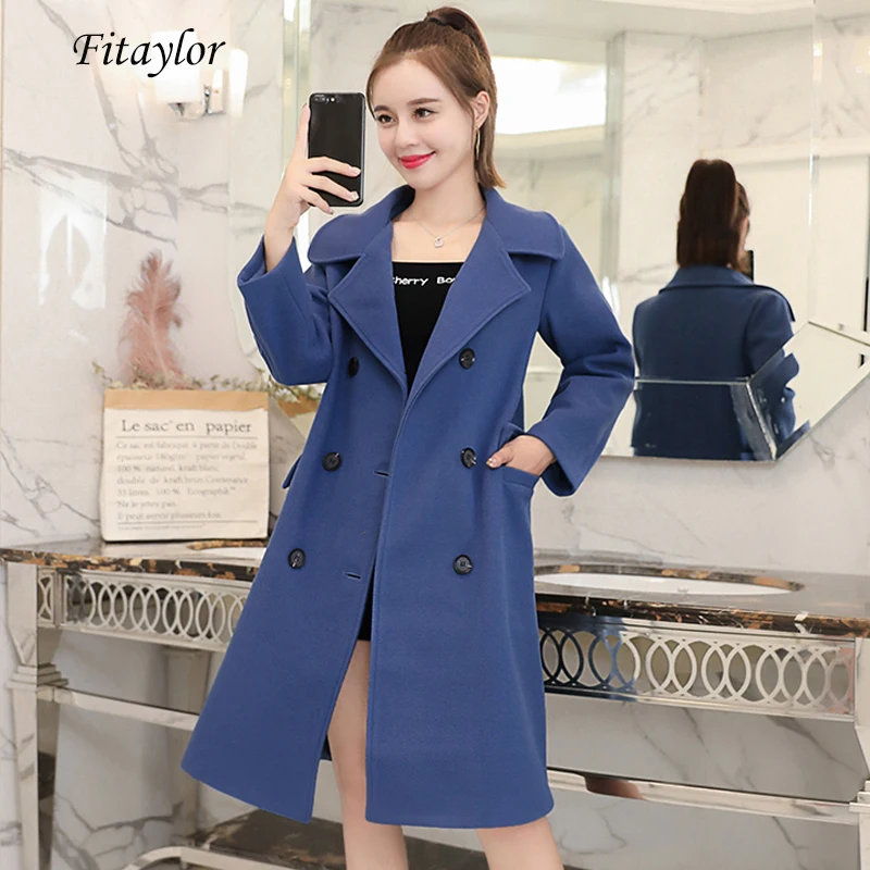 

Fitaylor Woolen Trench Coat Women Winter Thick Plus Size 4xl Double Breasted Female Casual Overcoat Warm Woolen Long Outerwear