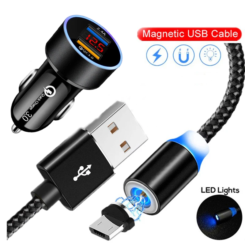QC 3 0 быстрое автомобильное зарядное устройство магнитный Micro USB кабель для Huawei Y5 Y6