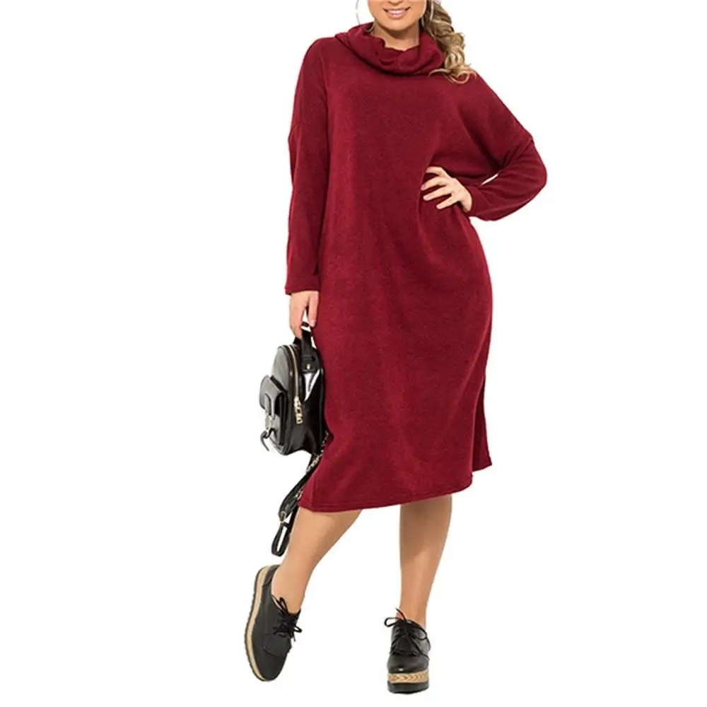 

6XL Plus Size Fall Winter Pullover Sweatshirt Dress Autumn Women Turtleneck Long Sleeve Loose Straight Dress Oversize Sweater