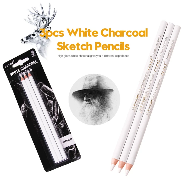 Dainayw White Charcoal Pencils Drawing Set, 6 Pcs Smooth Soft & Medium  Sketching Pencil for Highlighting