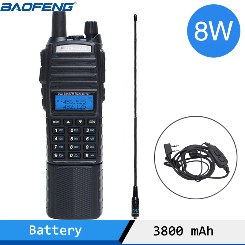 Baofeng UV-82 Plus 8W High Power DC Connector 3800mAh Walkie Talkie Dual Band 136-174&amp400-520mhz 10km Long Range Portable Radio |
