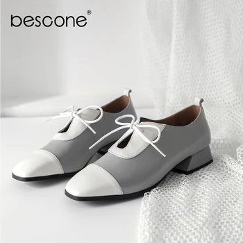 

BESCONE Casual Women Flats Mixed Colors Butterfly-Knot Decoration High Quality Cow Leather Shoes Square Toe Elegant Flats BO569
