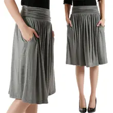 Женская Повседневная хлопковая стрейчевая юбка до колен с завышенной талией, плиссированная Цветочная трапециевидная однотонная Расклешенная юбка с карманами, свободная уличная одежда