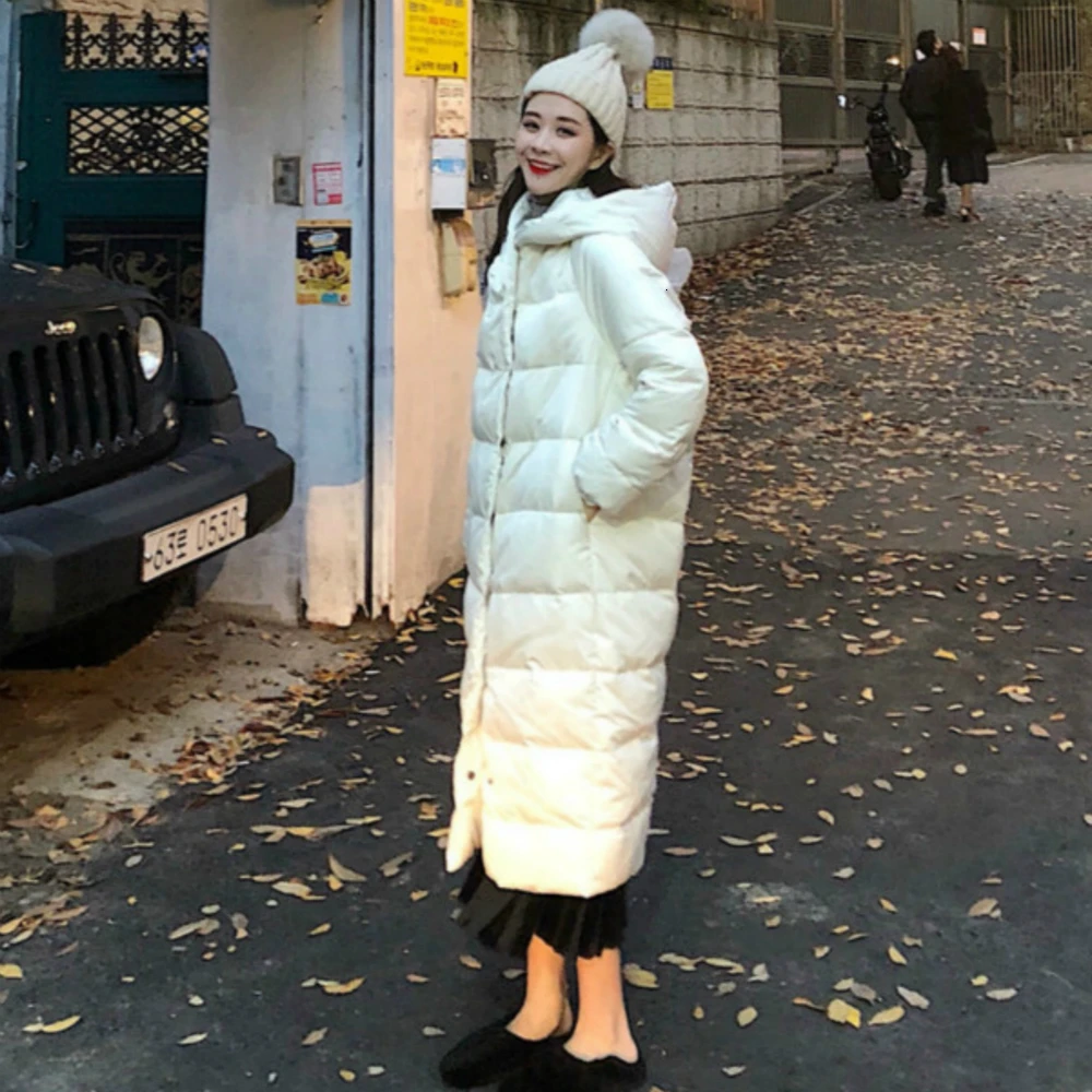 Comprare Delle donne di Inverno Caldo Super Lungo Pane di Cotone Cappotto Con Cappuccio Parka Femminile Casual Cappotto Dritto Più Il Formato Manteau Femme Hiver