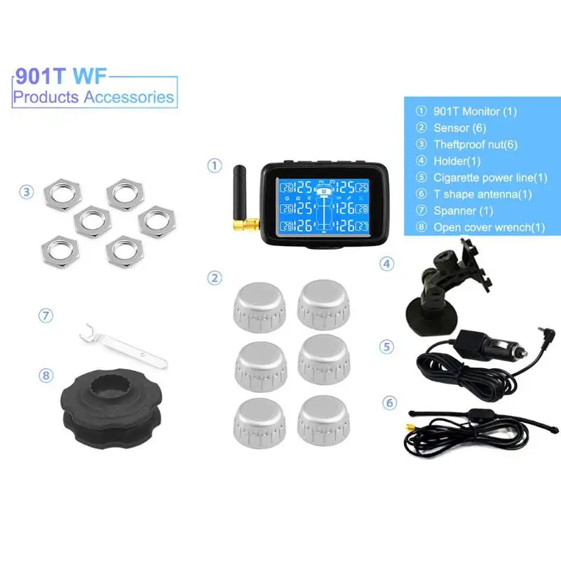 U901T Грузовик Автобус TPMS шины беспроводной контроль давления Сигнализация с 6 беспроводными внешними датчиками