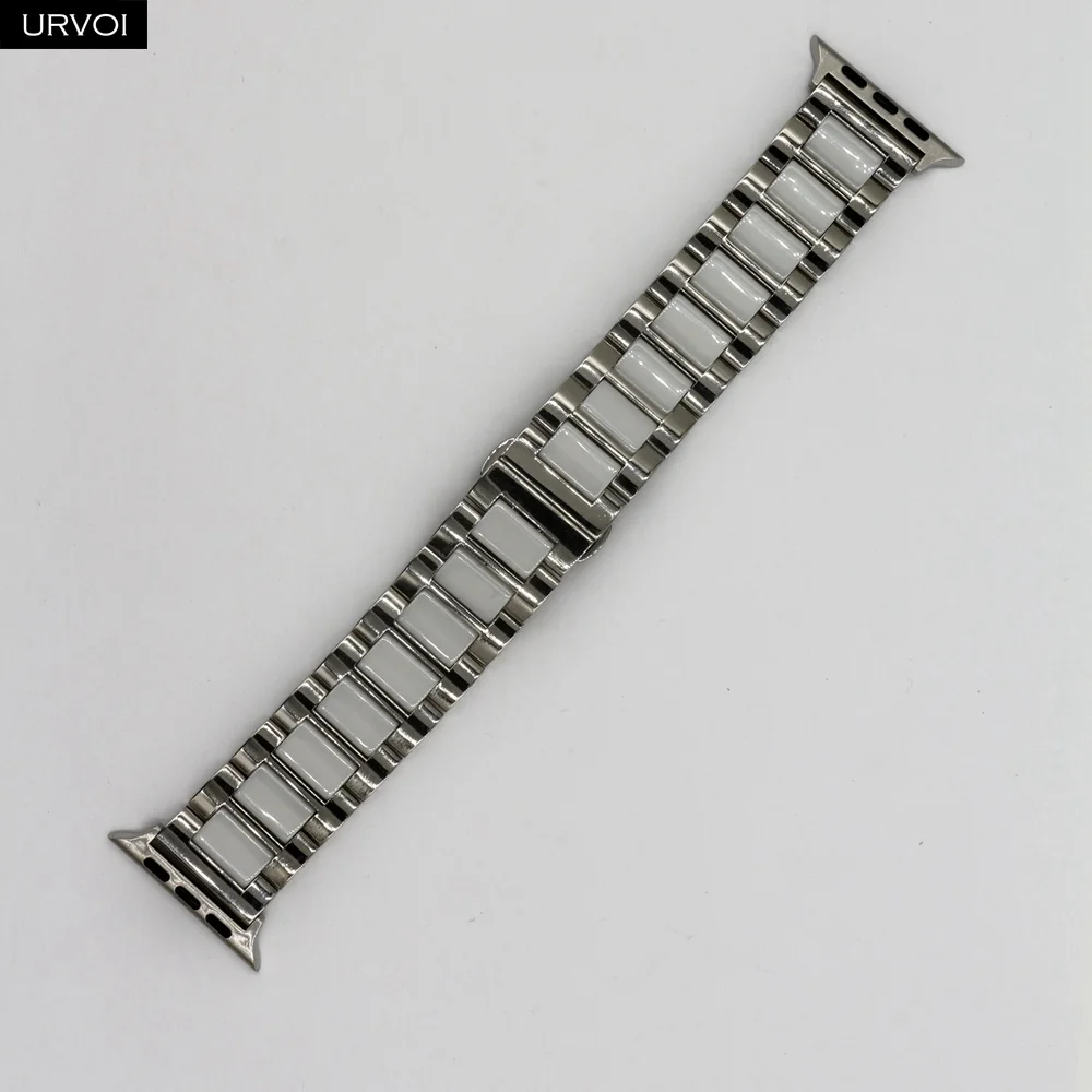 Silver White Керамический ремешок URVOI для Apple Watch, ремешок для iwatch серии 5 4 3 2 1, керамический ремешок из нержавеющей стали, качественная пряжка-бабочка - Цвет ремешка: Silver White