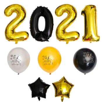 

1 Set of 2021 New Year Balloons Party Balloon Set Festival Balloons Kit Decorative Balloons for Wall Room Party Home
