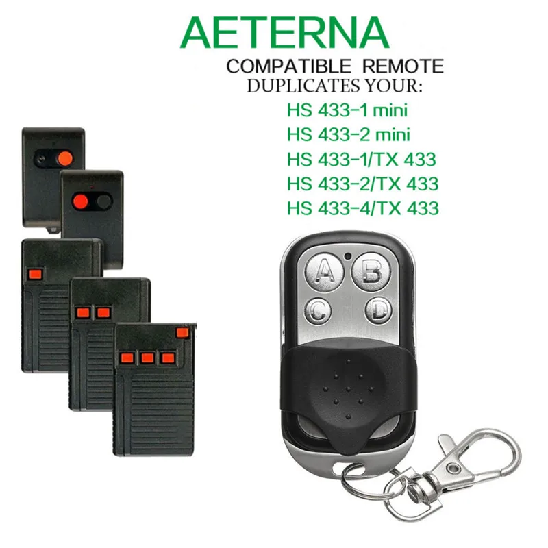 AETERNA TX433-1 TX433-2 TX433-3 TX433-4 Universal remote control fob 433.92mhz fixed code for aeterna hs433 1mini hs433 2mini hs433 1 tx433 hs433 2 tx433 hs433 4 tx433 garage door remote control duplicator 433mhz fixed