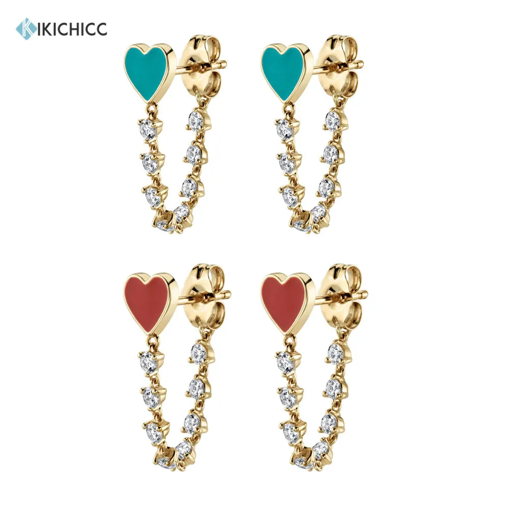 Kikichicc 925 пробы Серебряное популярное Сердце Красная эмаль длинная цепочка