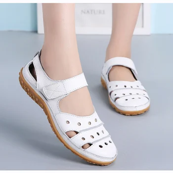 

Women Hollow Flats Woman Out Shoes Female Soft Footwear Summer Sewing Hook Loops Ladies Women's Casual Mom Shoes Plus Size