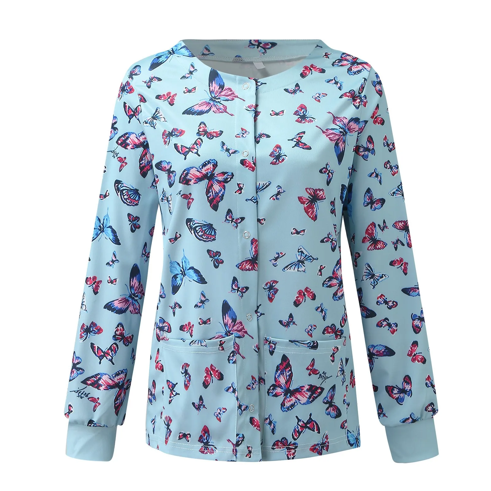 Women Nurse Uniform Long Sleeve Animals Pattern Nursing Uniform Blouse Blouse Doctor Working Medical Workwear Scrubs Uniforms