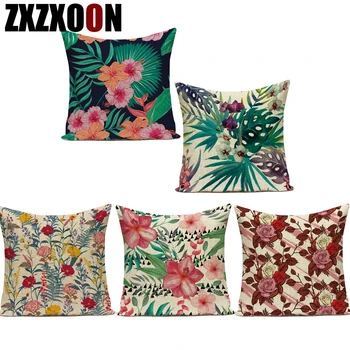 

Cotton Linen Tropical Green Plant Palm Leaf Flower Square Decorative Pillows Cushion Cover for Sofa Home Bedroom Funda Cojines